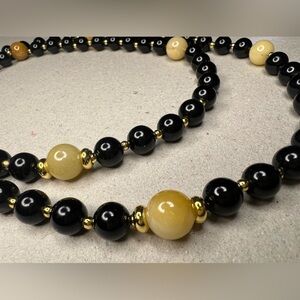 Onyx and Baltic amber 10k gold necklace